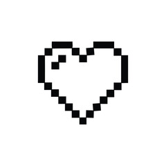 Fototapeta premium Black pixel heart icon isolated on a simple square grid design for retro video game interface