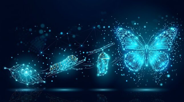 A futuristic robot is displayed on a laptop screen surrounded by holographic data charts and global user traffic maps, illustrating business growth and analytics.