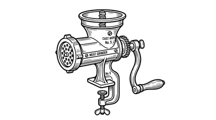 Vintage Manual Meat Grinder Illustration © Roni
