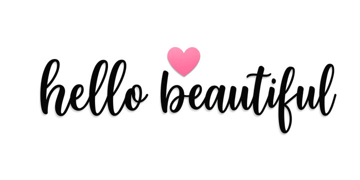 Elegant handwritten hello beautiful text with heart accent isolated design idea