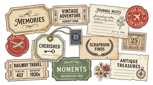 Vintage Ephemera: Memories, Travel, Treasures - Scrapbook & Journal Elements