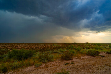 Fototapeta premium Storm clouds gather over a vast desert landscape