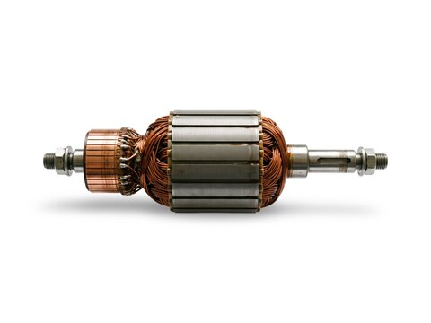 Electric Motor Rotor Armature Copper Coil Side View Isolated on White