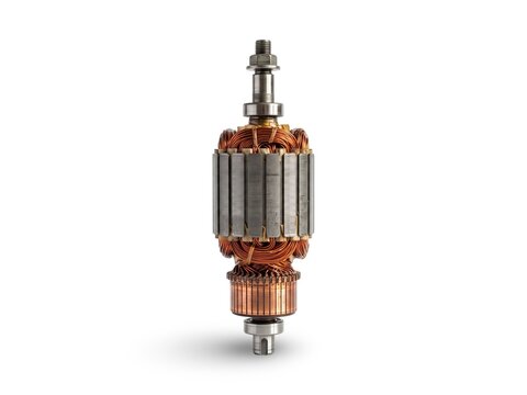 Electric Motor Armature Rotor Angled View with Copper Coil Winding