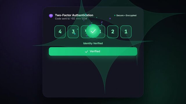 Two factor authentication code verification animation, green screen