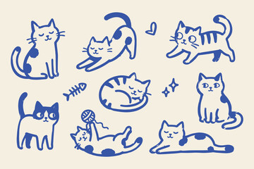Cats doodle set hand drawn cartoon vector illustration