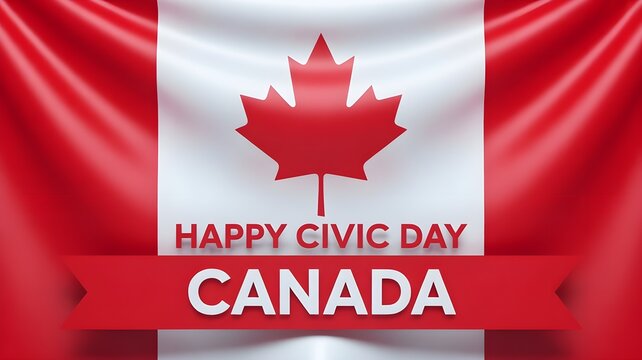 Happy civic holiday canada festive canadian flag with maple leaf celebration message