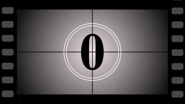 5 to 0 second old film countdown animation. Countdown movie projector retro vintage style 4K resolution.