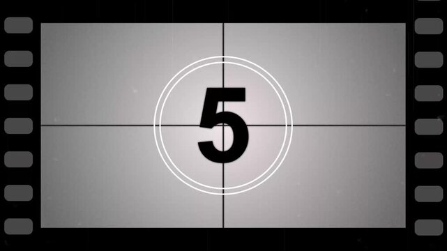 Countdown old movie from 10 to 0 number. Old film movie timer count in grey retro style animation.