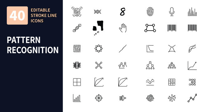 Pattern Recognition Icon Set: 40 Premium Editable Stroke Line Symbols for AI and Data Science