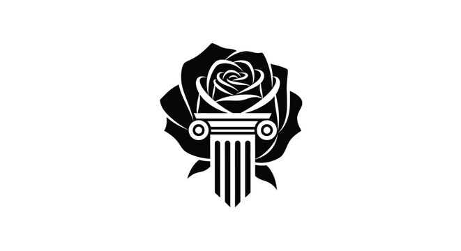 Black rose and classical column illustration design.