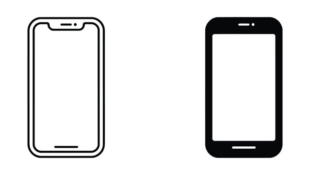 Smartphone mobile device icon in outline and solid black vector styles for responsive web design apps communication technology and digital product interface development UI components kit