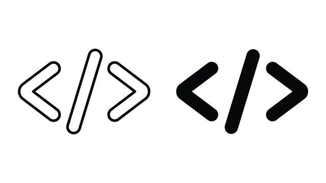 Code programming bracket symbols icon set with outline and solid black vector design for software development and website coding interface elements