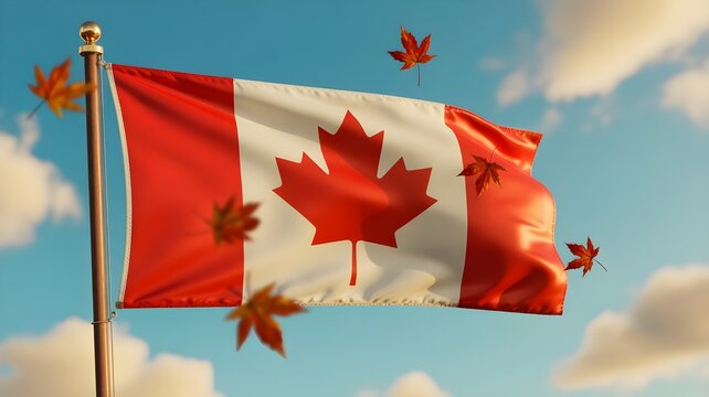 Canada day civic holiday celebration canadian flag with autumn maple leaves