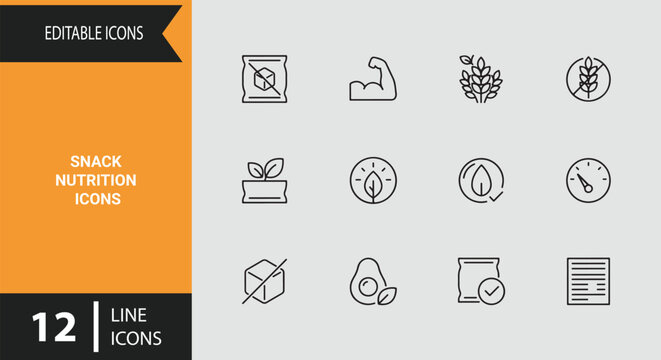 Snack Nutrition Icons Outline Icon Set Representing Dietary Calories Health Tracking And Balanced Organic Eating