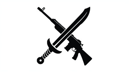 Fototapeta premium An illustration depicts crossed rifle and sword weapons.