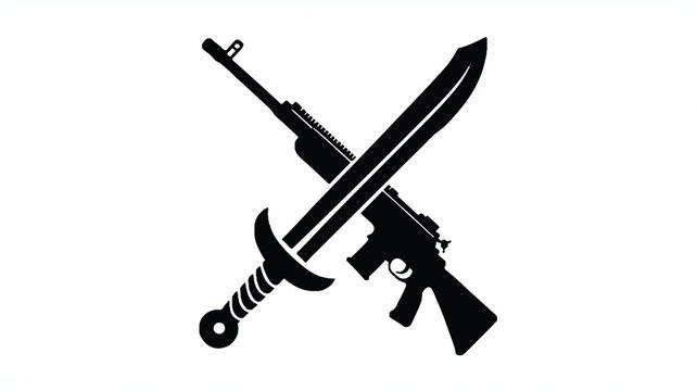 An illustration depicts crossed rifle and sword weapons.