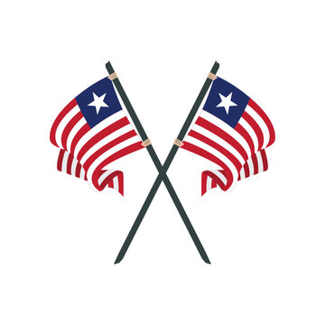 Liberia Crossed Flags Isolated National Country Symbol Travel Illustration