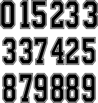 Collegiate number set in black over white