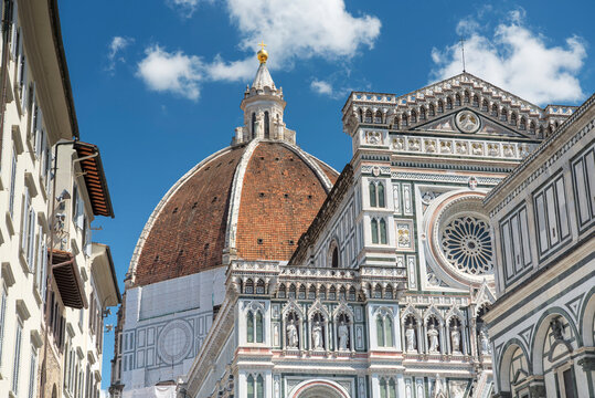 The landmark cathedral of santa maria del fiore on a blue sky sunny day in Florence italy