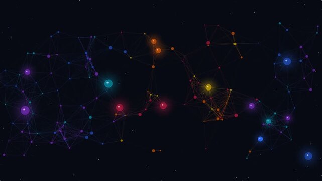 Abstract digital network with glowing multi-colored nodes