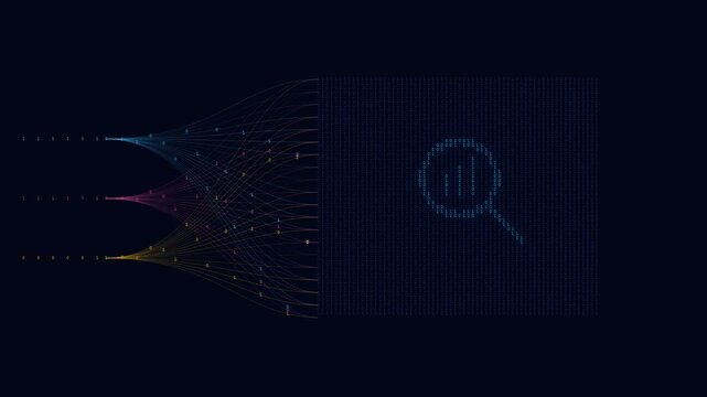 Data science visualization with magnifying glass and chart