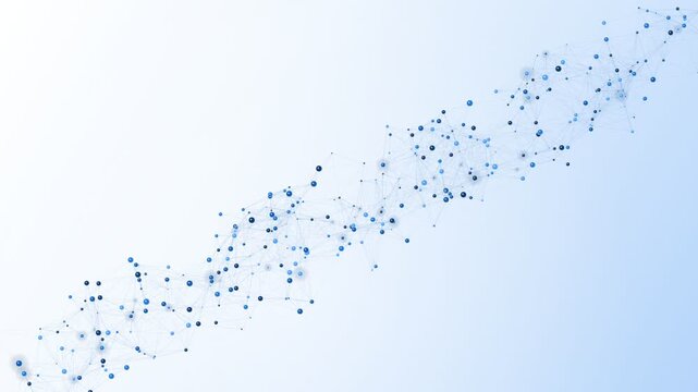 Abstract digital network stream of blue particles on light background