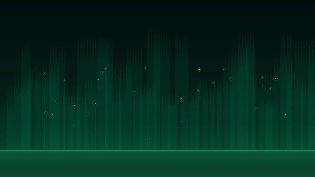 Abstract dark green background with glowing vertical lines and particles