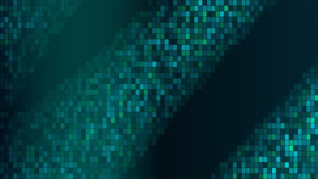 Abstract digital pattern with glowing teal pixelated bands