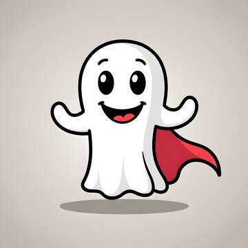 Playful Cartoon Ghost with Red Cape Hovering