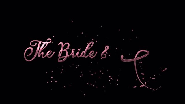 The Bride And Groom Rose Gold Handwriting Animation with smooth writeon sparkling trail rendered in 4K resolution transparent background