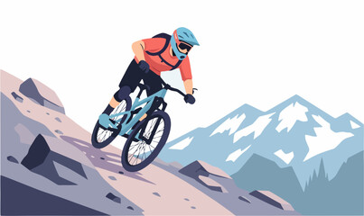 Mountain biker riding downhill on steep rocky ridge © Teguh