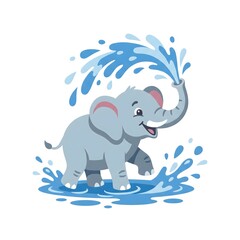 Naklejka premium Cute Cartoon Elephant Playing with Water