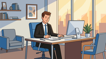 Fototapeta premium Professional businessman working at his desk in a modern office.
