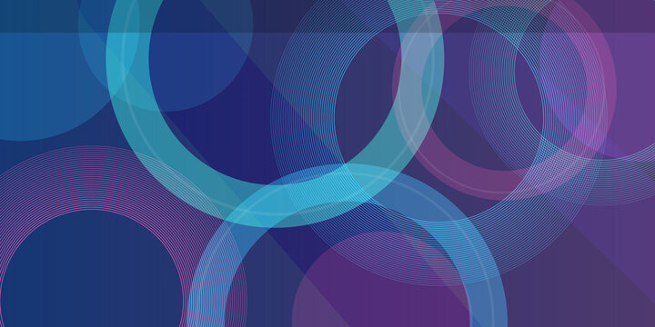 Elegant geometric background with interconnected circular rings and fine line art details in deep purple and blue color palette.