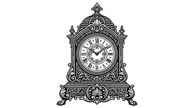 Intricate antique clock face illustration.