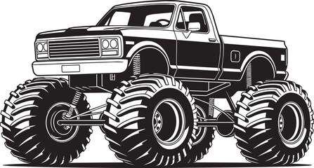 Big monster truck vehicle illustration vector graphic powerful off road machine heavy duty automotive transport design concept rugged oversized tires massive chassis engine power. © Somina