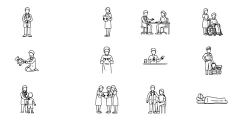 Fototapeta premium Nurses Performing Various Medical Tasks in a Hospital Setting Featuring Nurse, Healthcare, Doctor with Patient and Elderly