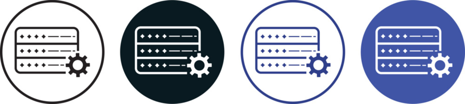 Server configuration and settings vector icon set and dynamic digital storage network symbol set for smart tech office panels, website setup systems