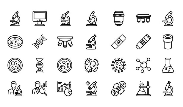 Microscope and Laboratory Outline Icons Vector Pack