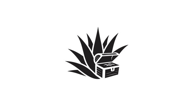Black and white agave plant with gift box illustration.