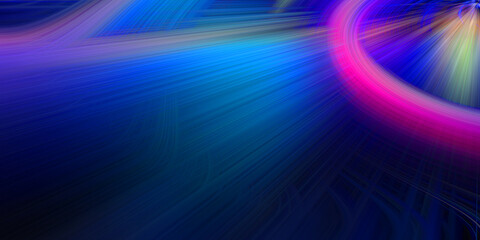 Futuristic abstract background with vibrant neon light trails in blue and pink swirling motion creating high speed energy visual effect. © Sumaia