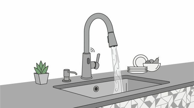 A kitchen sink with running water.