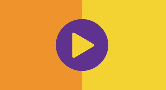 Purple play button on orange and yellow background.