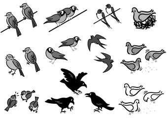 Obraz premium 鳥のイラストセット。身近な日本の鳥。アイソメトリック図。