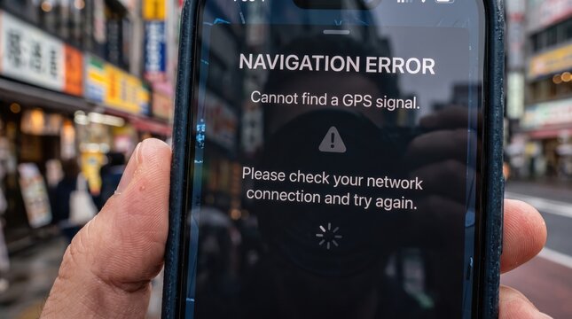 Navigation error message on smartphone screen