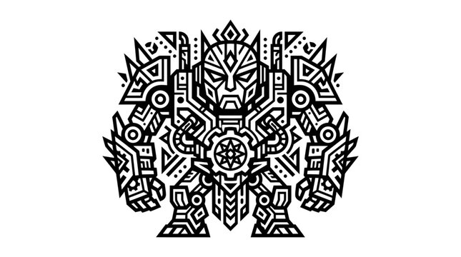 Intricate Geometric Robot Warrior Emblem - Tribal Mech Design