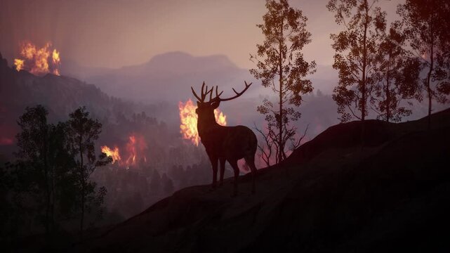 Devastating climate wildfire disaster consuming mountain forests