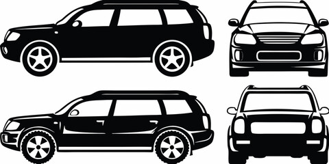 Suv Vehicle Silhouettes Black And White Vector Illustration © Subarna