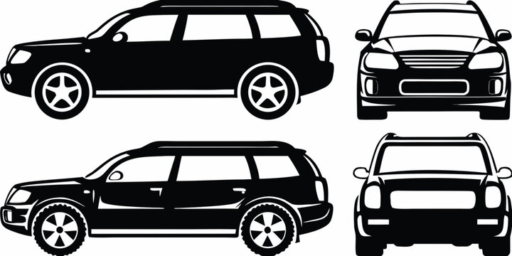 Suv Vehicle Silhouettes Black And White Vector Illustration